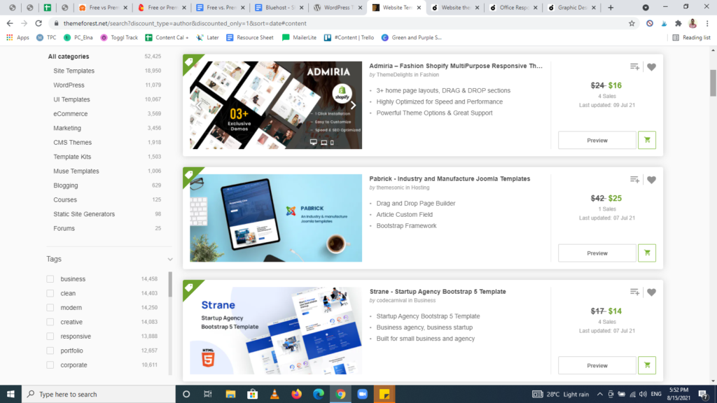 Free vs. premium WordPress themes — Screenshot from Themeforest