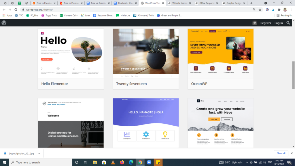 Free vs. premium WordPress themes — Screenshot from WP directory.