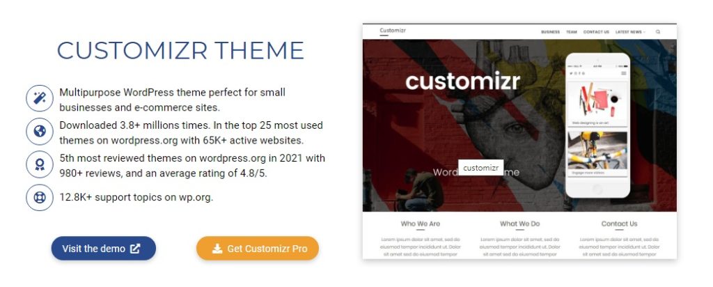 Most popular free WordPress themes — Customizr theme