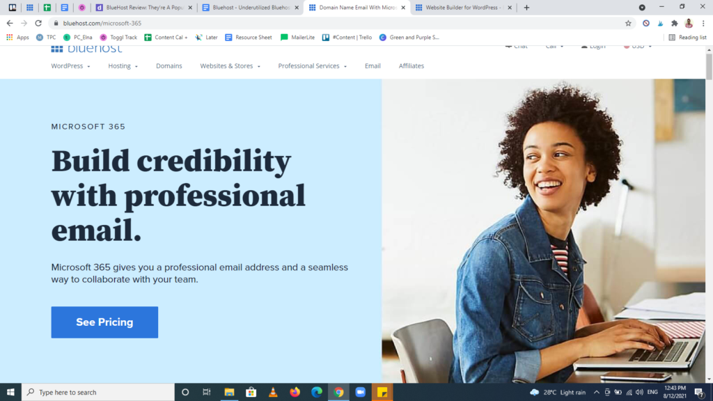 Screenshot of the Bluehost feature — Microsoft 365